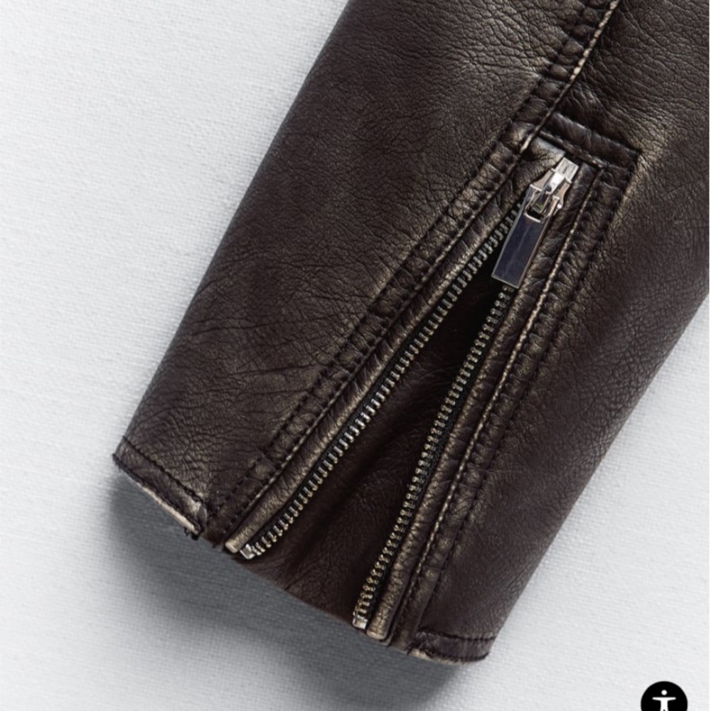 ZARA FAUX DISTRESSED LEATHER JACKET Charcoal - Picture 2 of 12